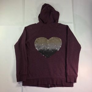 Victoria’s Secret Full Zip Hoodie Sweatshirt-- Maroon with sequin heart